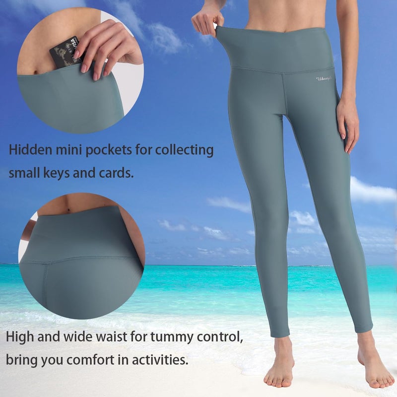 Ubestyle UPF 50+ High Waist Women's Swim Pants Swim Leggings Swimming Tights Rash Guard Pants Sun Protective (Myterious/Green, S) - Image 2